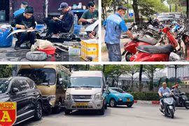 Chiếm trọn vỉa hè, sơn xịt hóa chất, xả thải trước lối vào Vườn thú Hà Nội