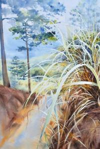 Tranh màu nước vẽ cỏ cây hoa lá đầy sinh động của họa sĩ Nguyễn Đình Đức