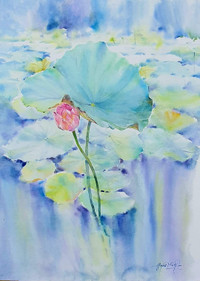 Tranh màu nước vẽ cỏ cây hoa lá đầy sinh động của họa sĩ Nguyễn Đình Đức