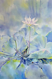 Tranh màu nước vẽ cỏ cây hoa lá đầy sinh động của họa sĩ Nguyễn Đình Đức