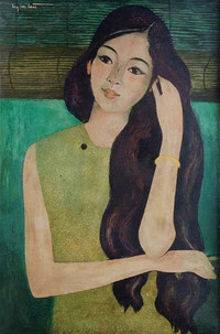 Thiếu nữ đẹp mơ màng trong tranh Ngô Minh Cầu