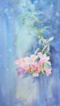 Tranh màu nước vẽ cỏ cây hoa lá đầy sinh động của họa sĩ Nguyễn Đình Đức