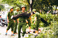 Lực lượng Công an toàn lực hỗ trợ người dân khắc phục hậu quả của bão Noru