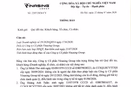 Vinasing Group thông báo về việc thay đổi nhân sự, cổ đông