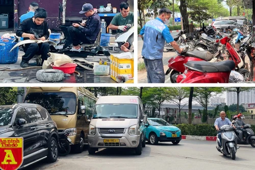 Chiếm trọn vỉa vè, sơn xịt hóa chất, xả thải trước lối vào Vườn thú Hà Nội