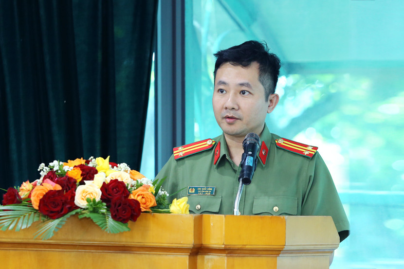 Trung tá Chu Quốc Dũng, Phó Bí thư Chi bộ, Phó Trưởng Ban Biên tập An ninh Thủ đô phát biểu chỉ đạo tại Đại hội