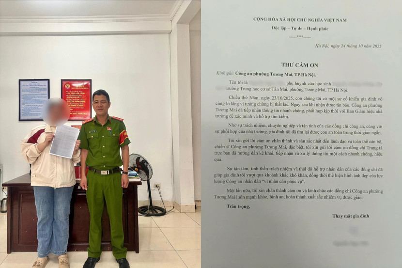 Gia đình cháu G cảm ơn Công an phường Tương Mai