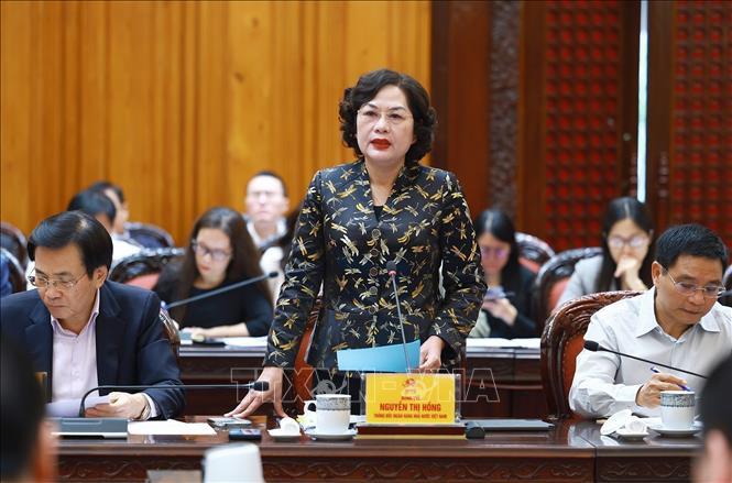 Thống đốc Ngân hàng Nhà nước Việt Nam Nguyễn Thị Hồng phát biểu. Ảnh: Dương Giang/TTXVN