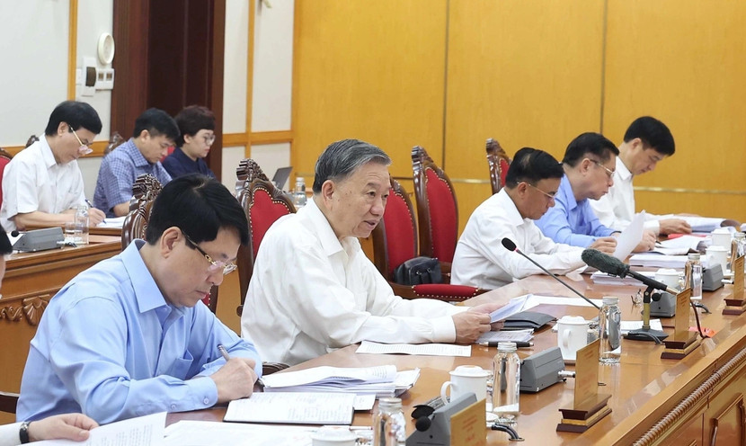 Tổng Bí thư Tô Lâm chủ trì cuộc họp của Bộ Chính trị, Ban Bí thư. (Ảnh: Thống Nhất/TTXVN) Tổng Bí thư Tô Lâm chủ trì cuộc họp của Bộ Chính trị, Ban Bí thư. (Ảnh: Thống Nhất/TTXVN)