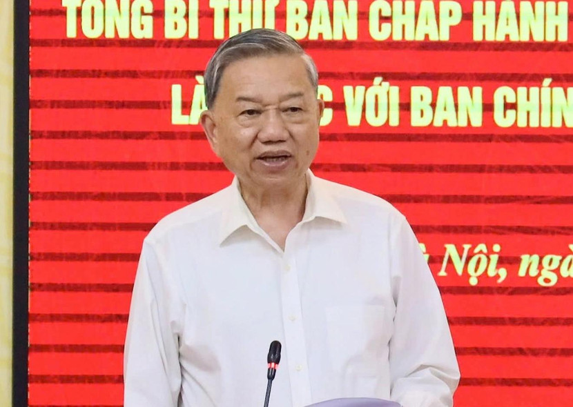 Tổng Bí thư Tô Lâm phát biểu chỉ đạo buổi làm việc. (Ảnh: Phương Hoa/TTXVN) Tổng Bí thư Tô Lâm phát biểu chỉ đạo buổi làm việc. (Ảnh: Phương Hoa/TTXVN)