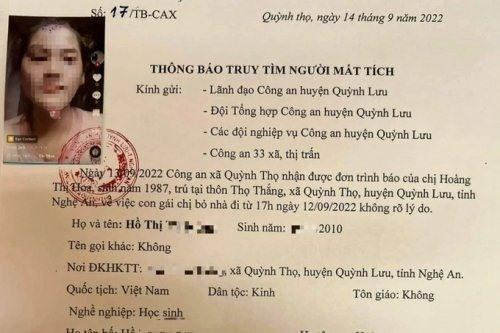 Công an xã Quỳnh Thọ đã phát thông báo truy tìm người mất tích Công an xã Quỳnh Thọ đã phát thông báo truy tìm người mất tích