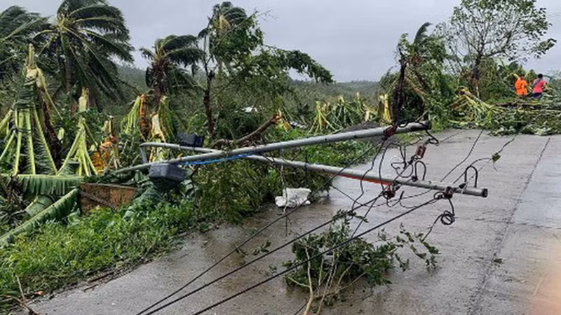 Bão Molave làm cột điện đổ ở Pola, tỉnh Oriental Mindoro, Philippines