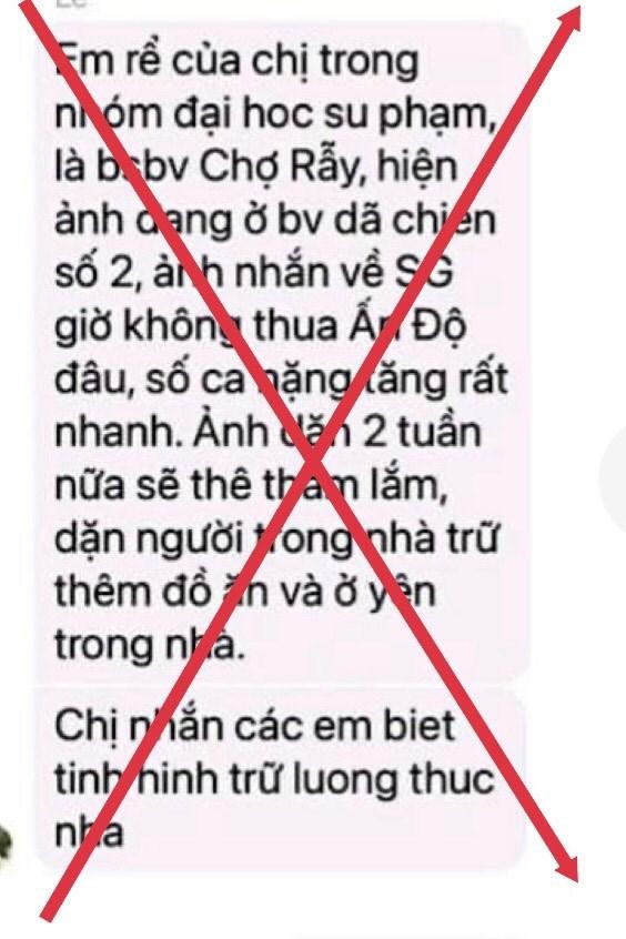 Tin nhắn sai sự thật lan truyền trên mạng xã hội (ảnh: Trung tâm Báo chí TP. Hồ Chí Minh) Tin nhắn sai sự thật lan truyền trên mạng xã hội (ảnh: Trung tâm Báo chí TP. Hồ Chí Minh)