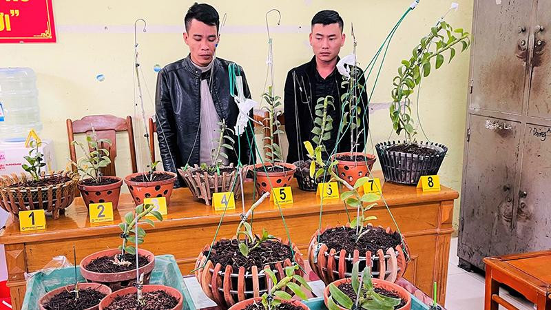 Hai đối tượng cùng tang vật (Ảnh: Công an Thanh Hóa)