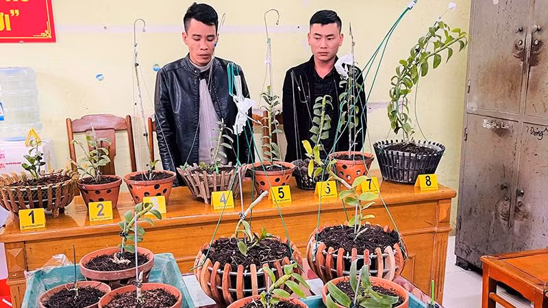 Hai đối tượng cùng tang vật (Ảnh: Công an Thanh Hóa)