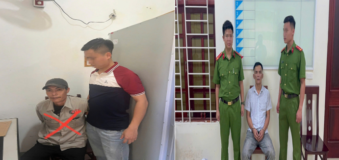 Cao Văn Tùng và Bùi Hải Trung tại cơ quan công an