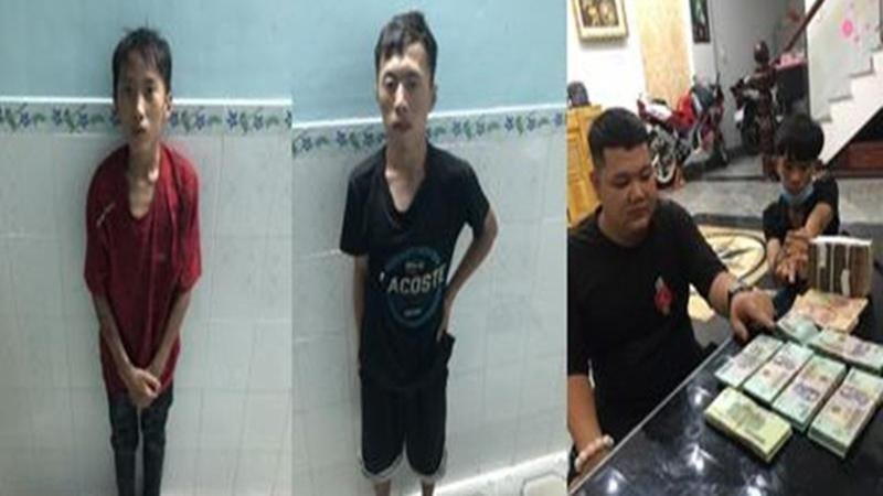 Các đối tượng bị công an bắt giữ cùng với tang vật (Ảnh: Dân trí)