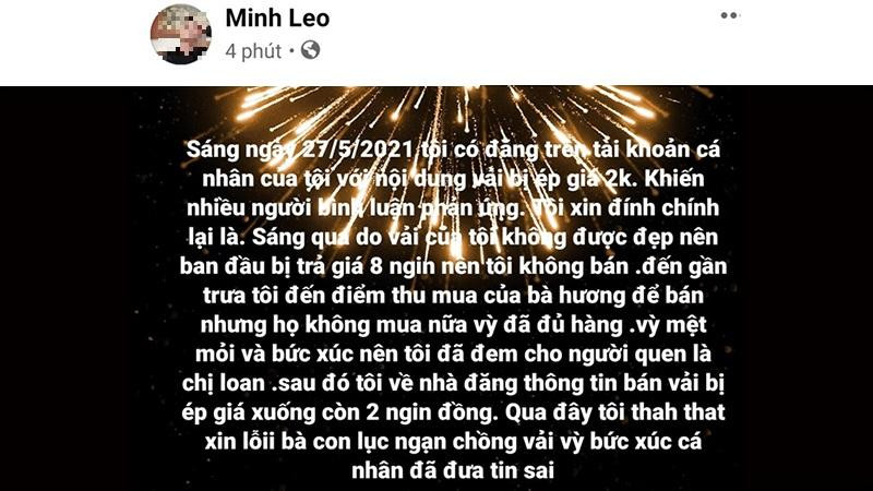 L.V.M. đăng tải thông tin đính chính (Ảnh: Chụp màn hình từ Facebook nhân vật) L.V.M. đăng tải thông tin đính chính (Ảnh: Chụp màn hình từ Facebook nhân vật)