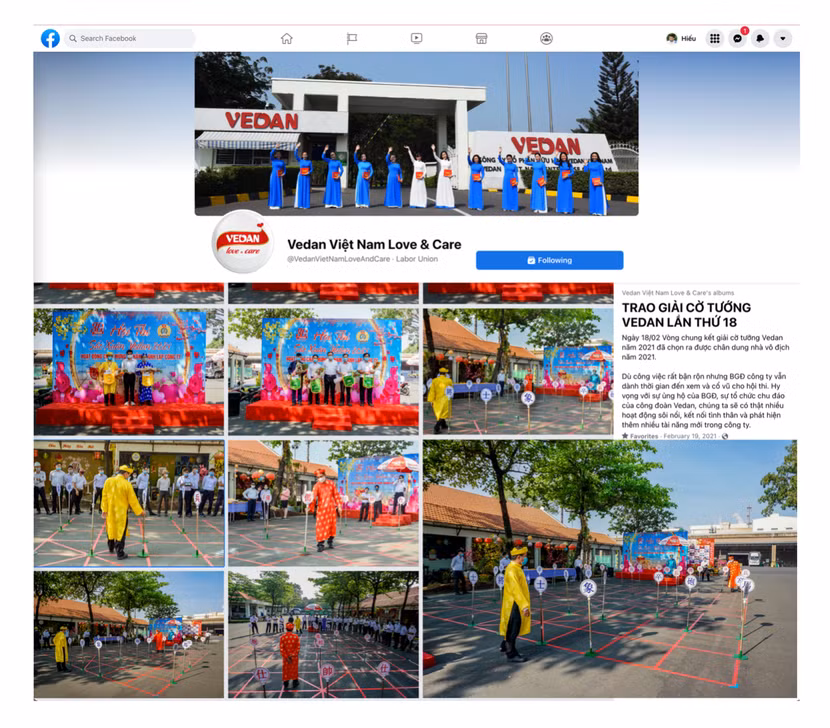 Các nhân viên không tham gia dự khán có thể theo dõi "sân cờ khổng lồ" online trên fanpage nội bộ Vedan Việt Nam Love &amp; Care.