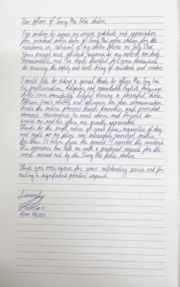 Thư cảm ơn của anh ADAM FALDUS