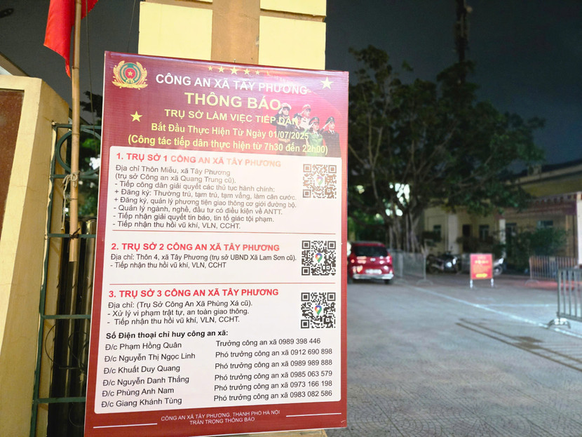 Khi đường phố sáng đèn, đèn công vụ tại trụ sở Công an xã Tây Phương vẫn chưa tắt