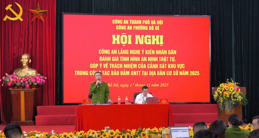 Trung tá Đỗ Danh Huế – Bí thư Đảng ủy, Trưởng Công an phường Bồ Đề chủ trì hội nghị Trung tá Đỗ Danh Huế – Bí thư Đảng ủy, Trưởng Công an phường Bồ Đề chủ trì hội nghị