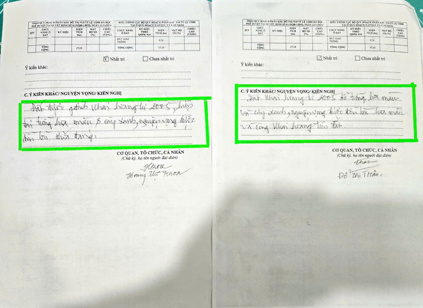 Những lá phiếu có phần ý kiến chữ viết, nội dung giống nhau