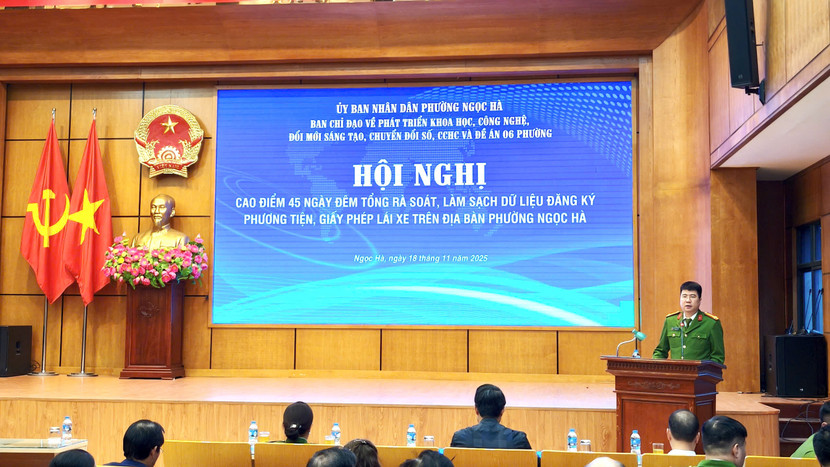 Trung tá Nguyễn Anh Đức, Trưởng Công an phường Ngọc Hà phát biểu tại hội nghị Trung tá Nguyễn Anh Đức, Trưởng Công an phường Ngọc Hà phát biểu tại hội nghị