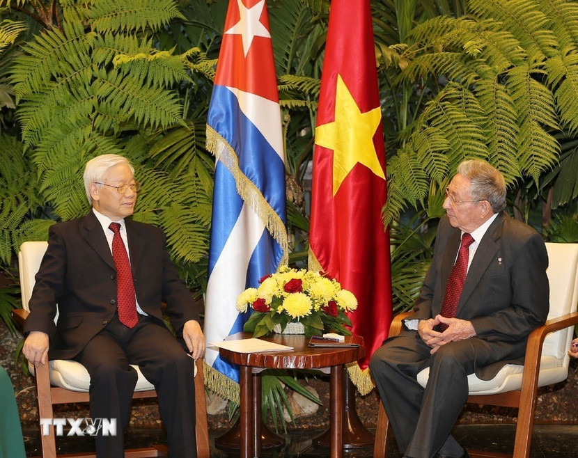 Tổng Bí thư Nguyễn Phú Trọng hội đàm với Bí thư Thứ nhất Đảng Cộng sản Cuba Raul Castro Ruz (La Habana, 29/3/2018).
