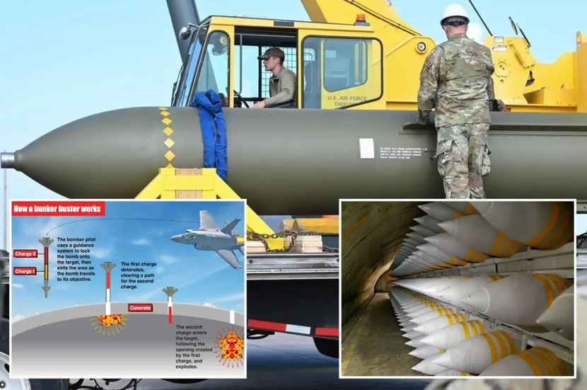 Bom xuyên phá khổng lồ GBU-57 của Mỹ, tại Căn cứ Không quân Whiteman ở Missouri. Ảnh: NYPost.