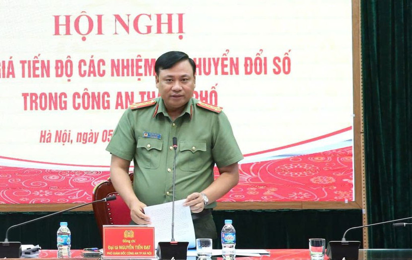 Đại tá Nguyễn Tiến Đạt, Phó Giám đốc CATP Hà Nội điều hành tham luận