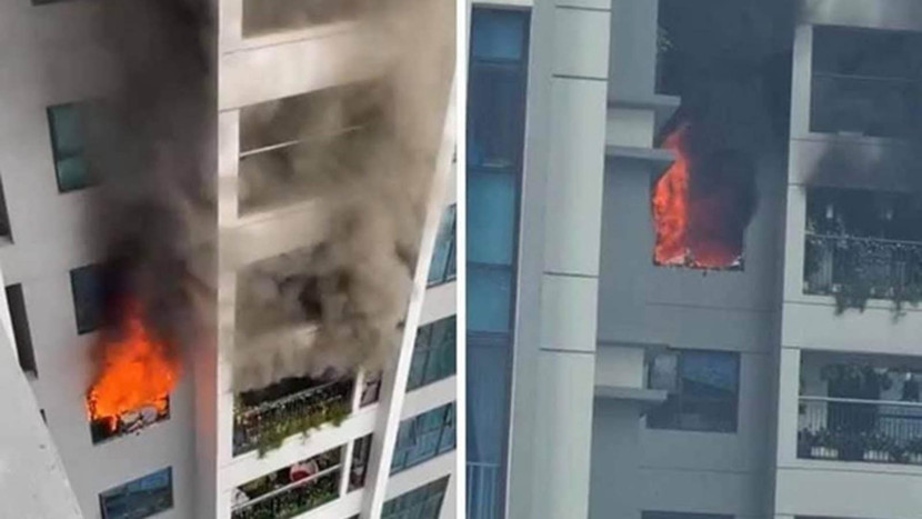 Đám cháy xuất phát từ tầng 29, tòa S1, chung cư Goldmark City. Ảnh: Tuổi trẻ