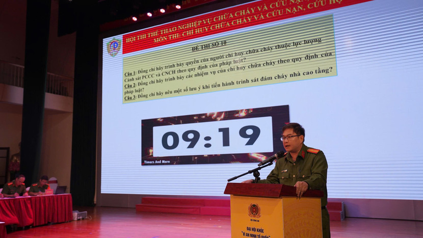 Các đội tuyển tham gia tranh tài tại môn thi Chỉ huy chữa cháy và cứu nạn, cứu hộ