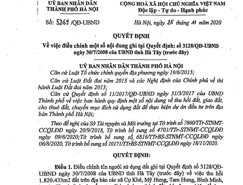 Quyết định số 5269/QĐ-UBND của UBND TP Hà Nội Quyết định số 5269/QĐ-UBND của UBND TP Hà Nội