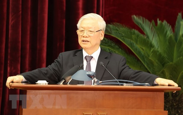 Tổng Bí thư, Chủ tịch nước Nguyễn Phú Trọng phát biểu bế mạc Hội nghị. (Ảnh: Trí Dũng/TTXVN)