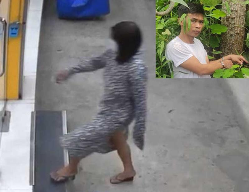 Đối tượng Dũng mặc đồ và tóc giả gái bị camera ghi lại