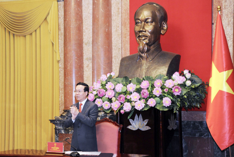 Chủ tịch nước Võ Văn Thưởng phát biểu tại buổi gặp mặt các điển hình tiên tiến trong phòng, chống ma túy