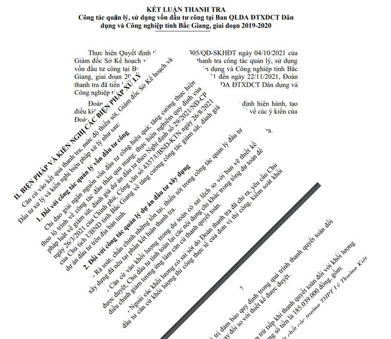 Kết luận thanh tra chỉ rõ sai phạm và trách nhiệm thuộc về Ban dân dụng và công nghiệp tỉnh Bắc Giang Kết luận thanh tra chỉ rõ sai phạm và trách nhiệm thuộc về Ban dân dụng và công nghiệp tỉnh Bắc Giang