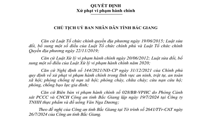 Biên bản xử phạt vi phạm PCCC...