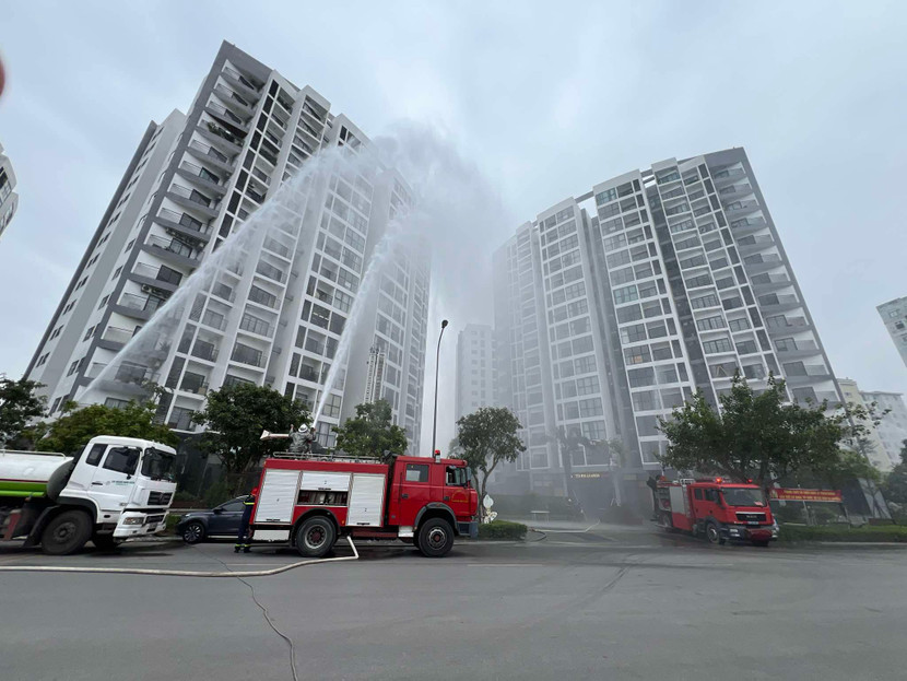 Huy động các lực lượng phối hợp thực tập phương án chữa cháy, tìm kiếm cứu nạn tại chung cư cao tầng