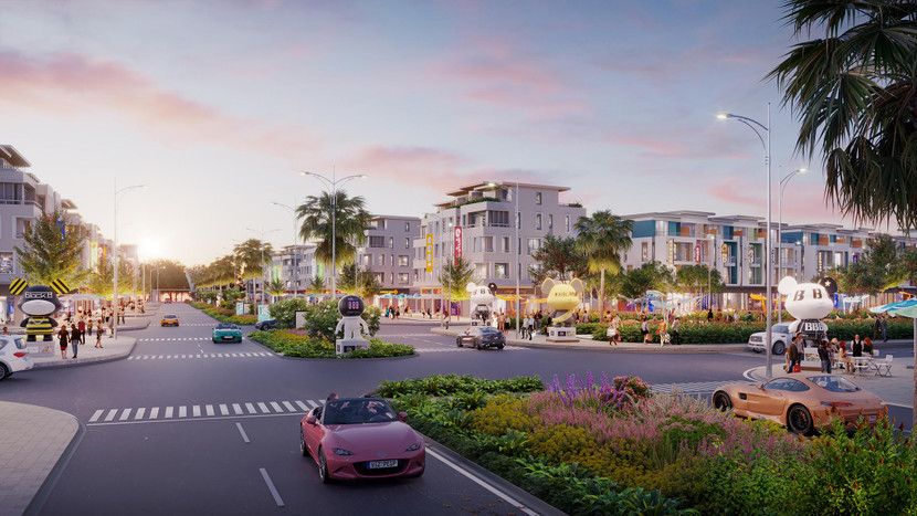 Khu phố shophouse Koradise sẽ trở thành thiên đường giải trí, mua sắm tấp nập suốt đêm ngày. (Ảnh phối cảnh minh họa)