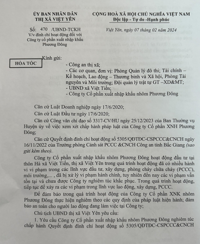 Xử phạt Công ty Cổ phần Xuất nhập khẩu nhôm Phương Đông 215 triệu đồng Xử phạt Công ty Cổ phần Xuất nhập khẩu nhôm Phương Đông 215 triệu đồng
