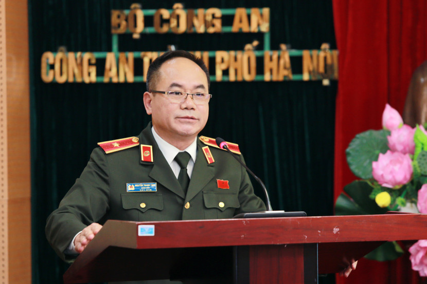 Thiếu tướng Nguyễn Thanh Tùng, Giám đốc Công an Hà Nội phát biểu tại buổi lễ Thiếu tướng Nguyễn Thanh Tùng, Giám đốc Công an Hà Nội phát biểu tại buổi lễ