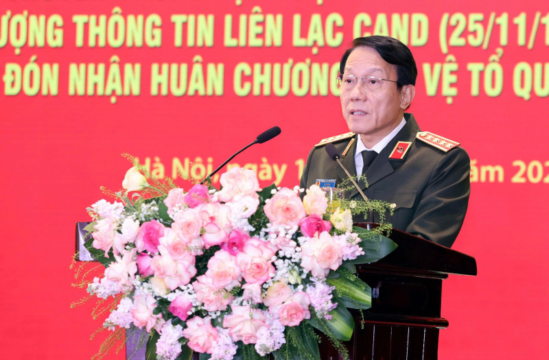 Đại tướng Lương Tam Quang, Ủy viên Bộ Chính trị, Bí thư Đảng ủy Công an Trung ương, Bộ trưởng Bộ Công an phát biểu tại lễ kỷ niệm