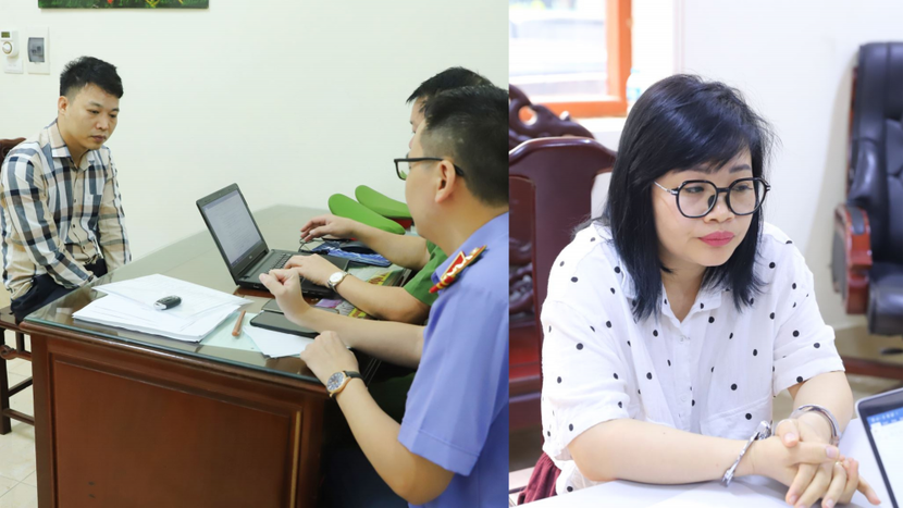 Hai đối tượng Phan Văn Khiến và Nguyễn Thị Phương làm việc với cơ quan điều tra