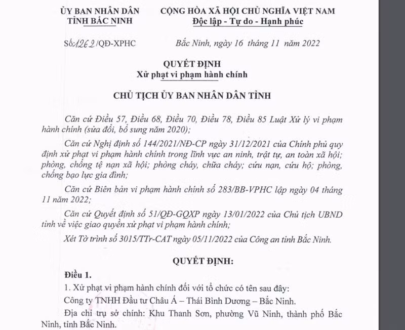 Quyết định xử phạt Quyết định xử phạt
