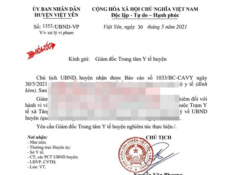 Ngay sau khi có thông tin lãnh đạo UBND huyện Việt Yên đã chỉ đạo điều tra, xác minh và xử lý nghiêm