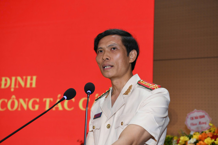 Đại tá Ngô Thanh Bình, Cục trưởng Cục Cảnh sát điều tra tội phạm về ma túy phát biểu tại Lễ công bố quyết định