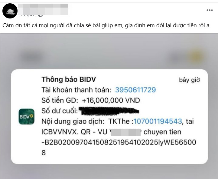 Biên lai tài xế chuyển trả lại 15 triệu đồng và thêm 1 triệu đồng tiền thắp hương cho ông T