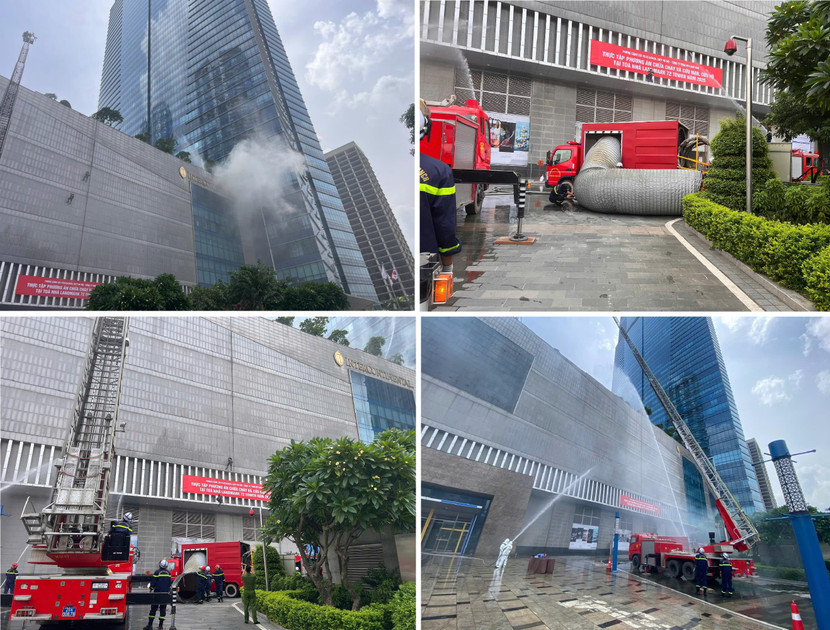 Lực lượng Cảnh sát PCCC và CNCH triển khai phương tiện dập tắt đám cháy